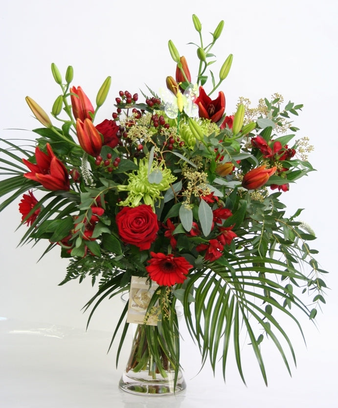Boeket bloemen Rood groene Gloria Gefeliciteerd