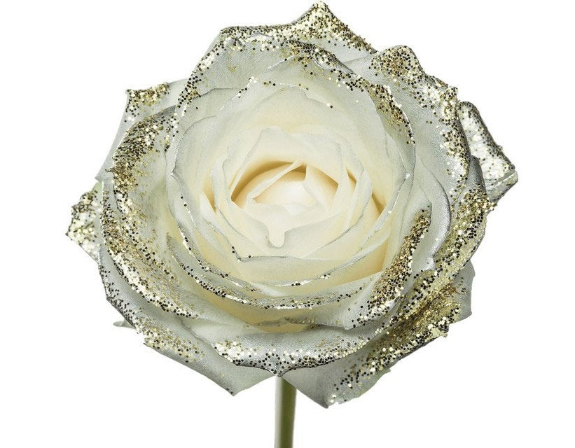 Bouquet de longues roses blanches avec la mère -of-pearl paillettes