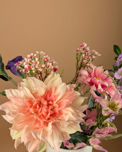 Zijdeboeket Elira – Paars / Perzik – 55 cm