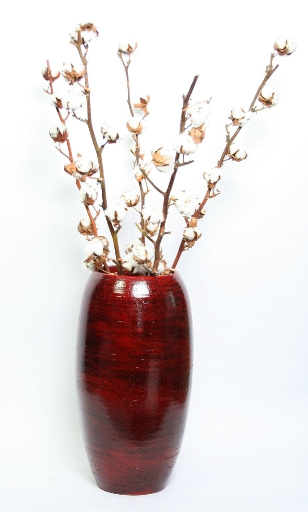 5 branches de coton avec 10 balles par branche dans un vase stan rouge