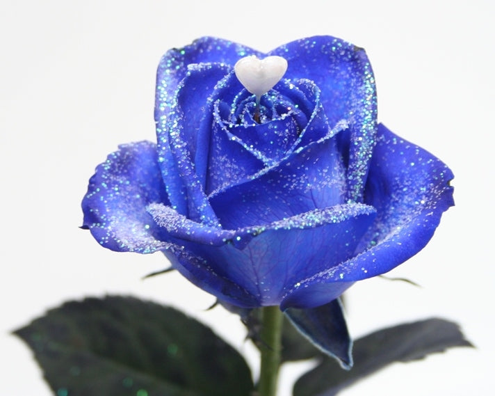 Bouquet of Blue Glittered roses with a heart