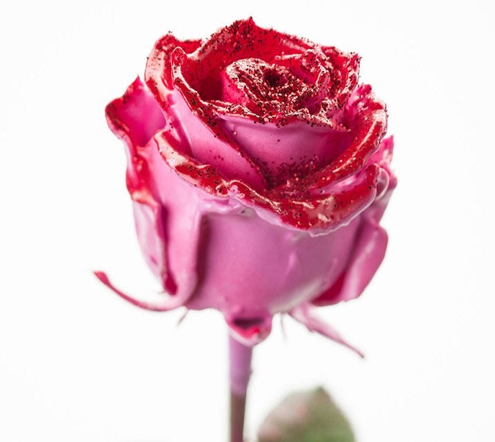 Bouquet of large -flowered wax roses pink with red glitter