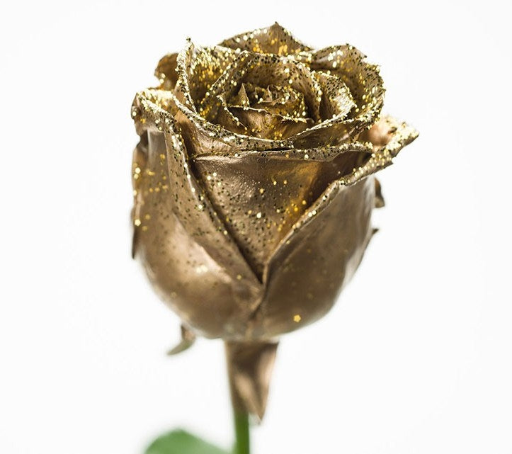 Bouquet of large -flowered wax roses gold with gold glitter