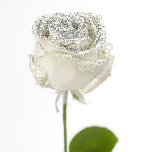 Bouquet of large -flowered wax roses white with silver glitter