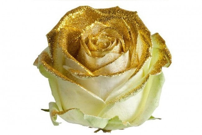 Bouquet of large -flowered white roses with golden glitter