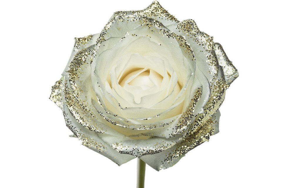 Bouquet of large -flowered white roses with mother -of -pearl glitter