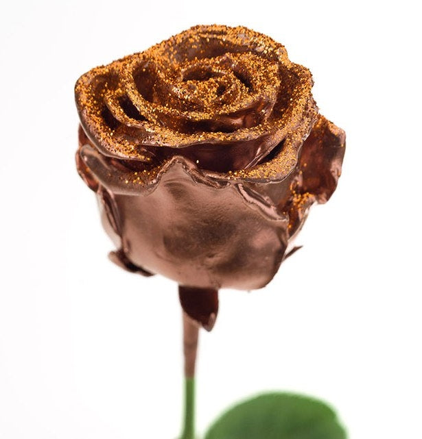 Bouquet of large -flowered wax roses copper with copper glitter