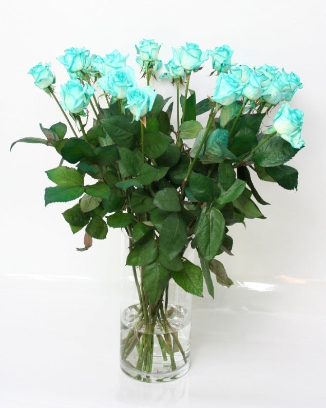 Rosenstrauß von 10 langen eisblauen Rosen