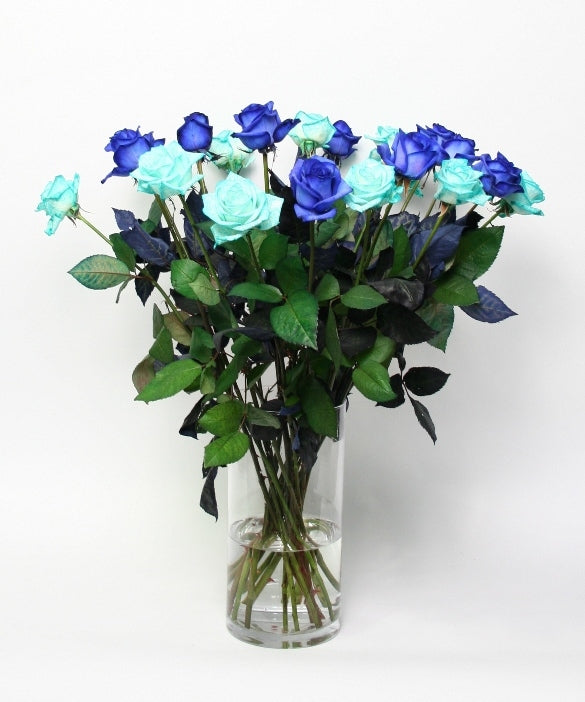 Bouquet de roses de 10 roses bleues avec 10 roses bleues glacées