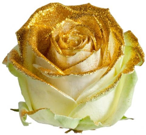 Bouquet de longues roses blanches avec des paillettes dorées