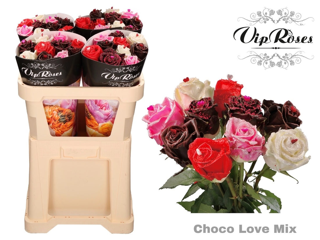 Rosenstrauß von 10 großen Wachsrosen Choco Love Mix