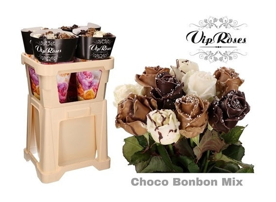 Rosenstrauß von 10 großen Wachsrosen Choco Bonbon Mix