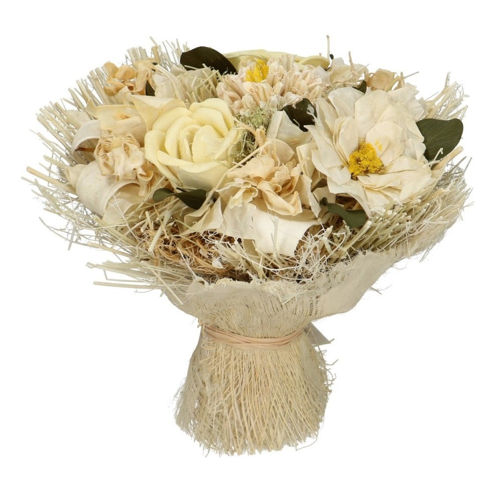 Getrocknete Blumenstrauß Lena Créme mit Jute