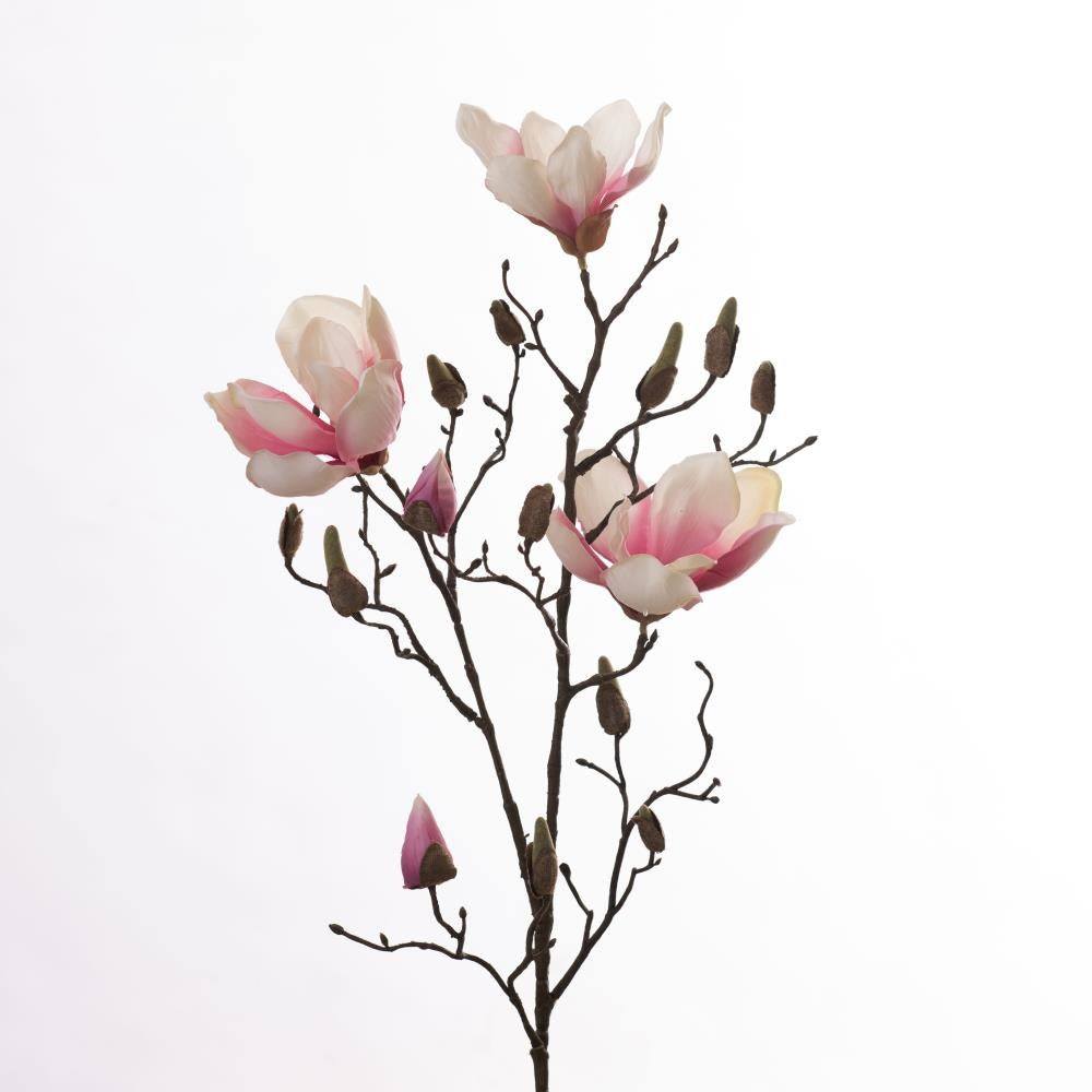 Branche de magnolia en soie – Crème et rose tendre (86 cm)
