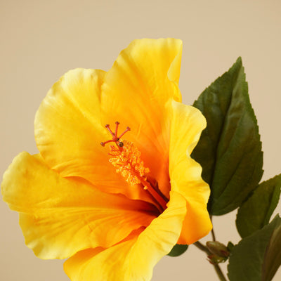 Zijde hibiscus tak geel 102 cm